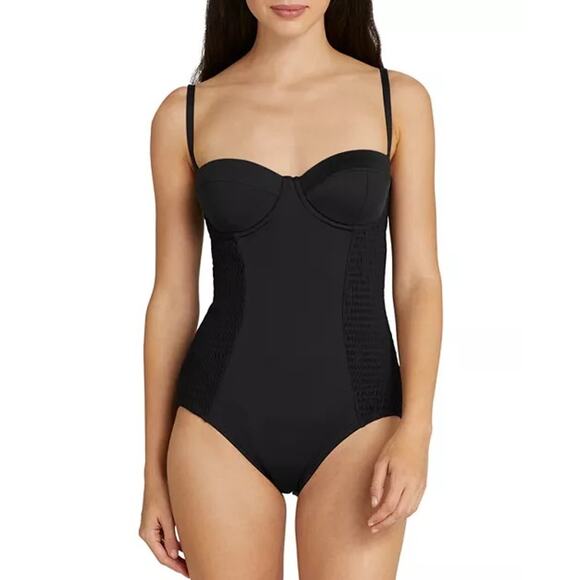 Kate Spade Black Smocked Underwire One Piece Swimsuit Size XL - Picture 1 of 6